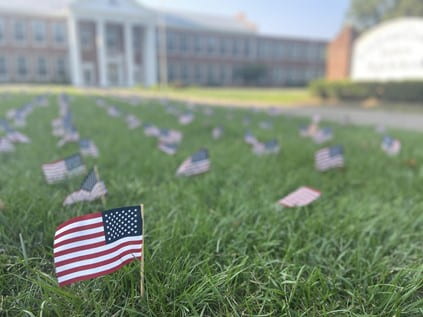 flags on the front lawn