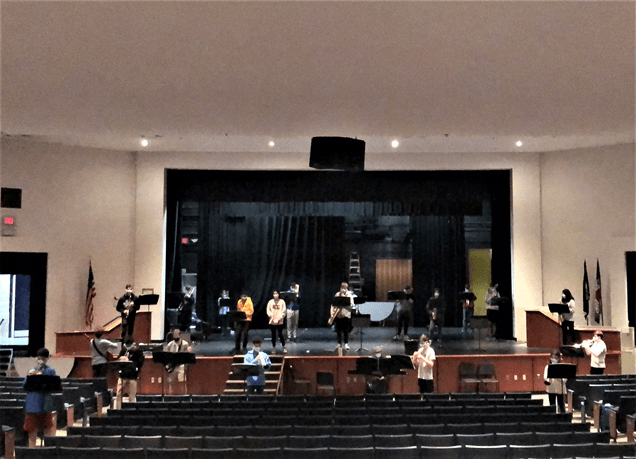 Jazz band rehearses with masks during the first half of the school year. Photo courtesy of Anita Kau.
