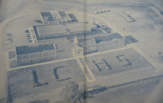This picture features a bird’s eye view shot of the school included in the 1956 LCHS yearbook. The school’s layout has changed considerably over the years, but features like the distinctive columned front entrance have stood the test of time, much like the schools culture.