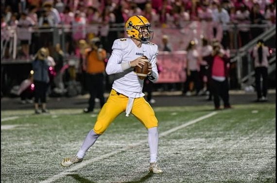 Gavin Pitts drops back and scans the field for an open receiver. 
Photo Credit: Loudoun County Quarterback Gavin Pitts