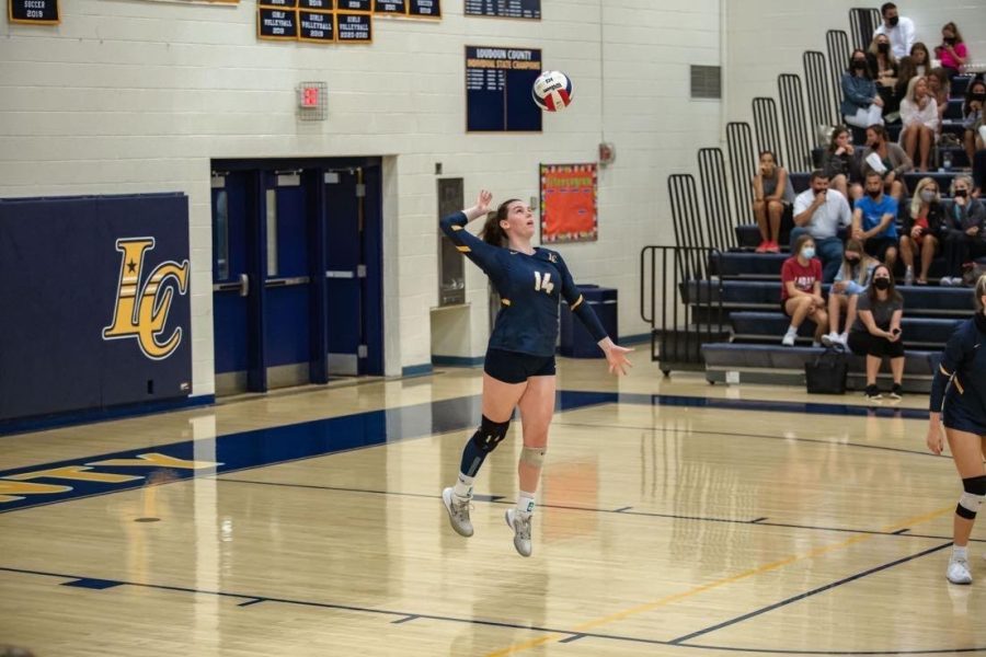 Jordan concentrates as she prepares to send a hard, driven spike ball to the other team at one of our many home games during the season. Photo courtesy of Debbie Senchak.
