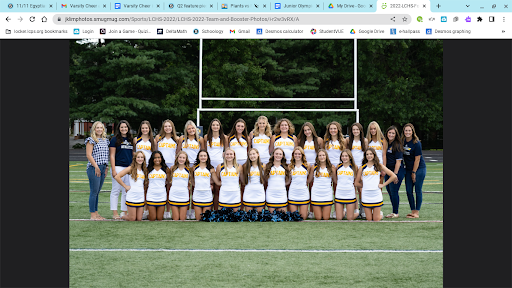 The LCHS varsity cheer team poses for a picture on August 16, 2022.The varsity cheer team usually won 1st place at their competitions. 