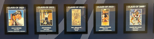 The plaques of the 2023 Athletic Hall of Fame inductees.