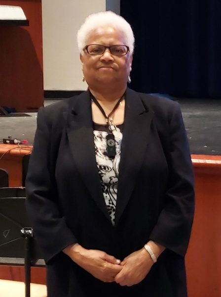 Gertrude Evans following her presentation. Evans attended Douglass School while Loudoun County was still segregated and has since spoken about her experience. 