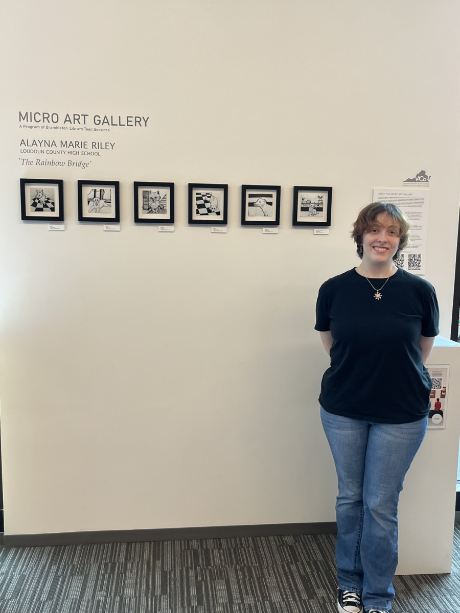 Junior Alayna Riley gets her artwork featured at the Micro Gallery at Brambleton Library.
Alaynas work “The Rainbow Bridge” gets featured for a week in January where she gets to talk and answer questions for an hour. (LCHS1954 (LCHS News) via twitter)