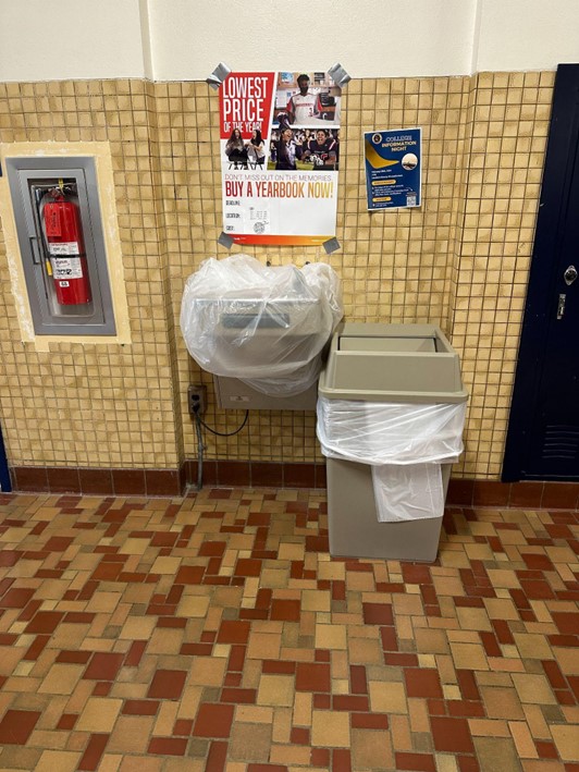 A water fountain on the second floor is closed off, as the water is not currently safe for drinking. After a
recent illness that spread, swiftly, throughout the entire school, health specialists have taken the matter into
their own hands, and are currently investigating the cause of this virus. 