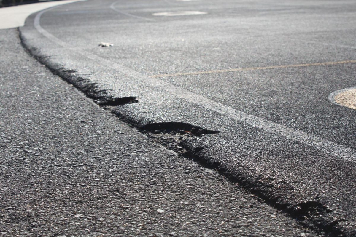 The school track with rough and crumbling edges. It is planned to be resurfaced in 2028. 