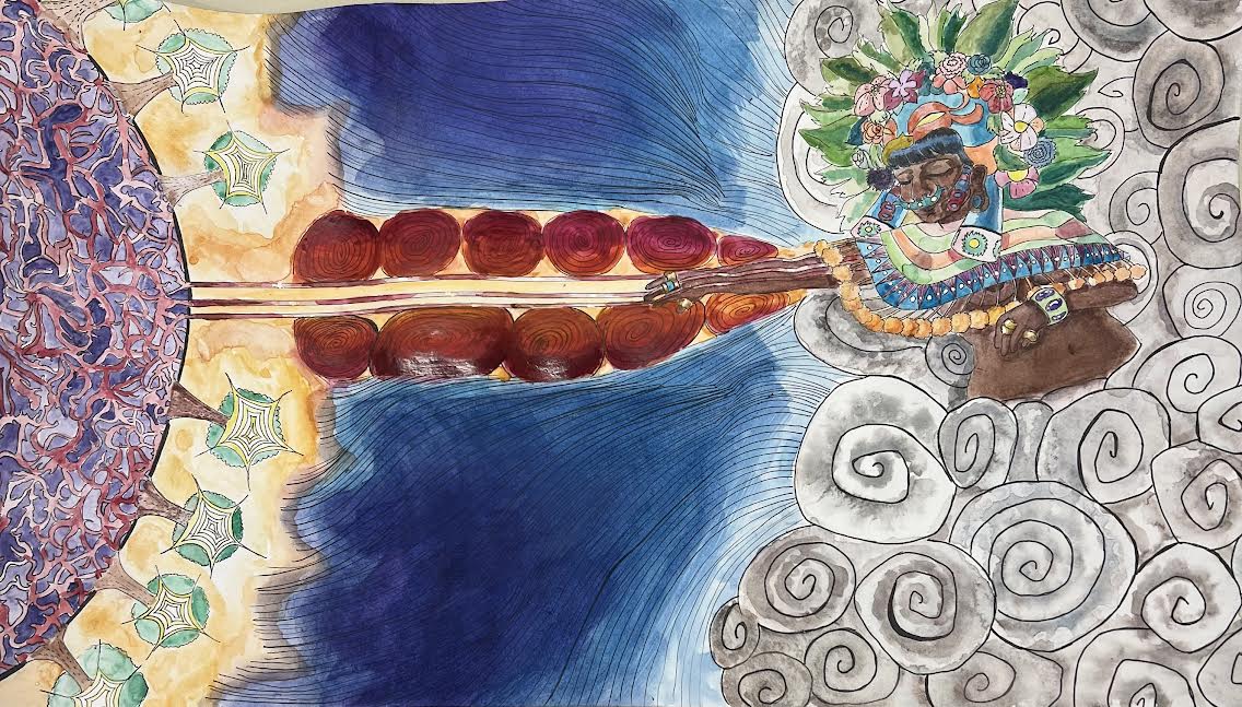 One of Brooke Keller’s AP Portfolio artworks portrays a surreal scene
with a fish and a human head. The artwork showcases how Keller combines a realistic style with fantastical elements.