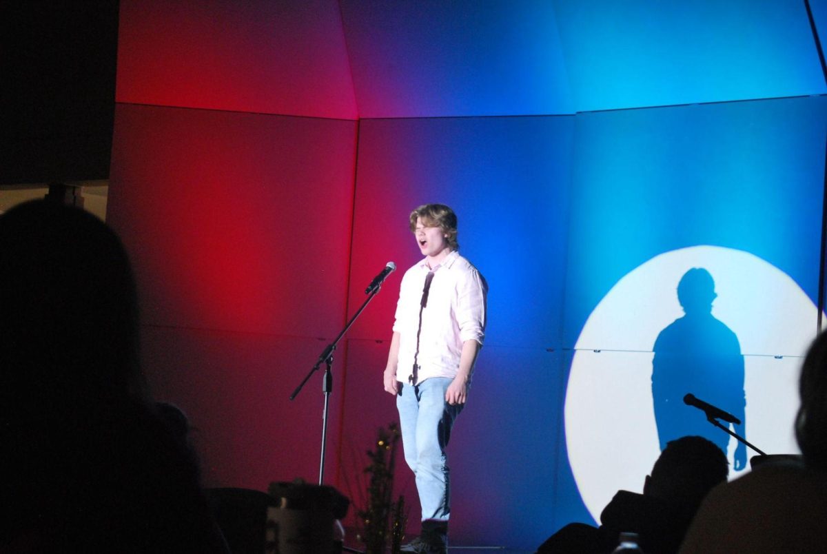 Collin Diem performs a solo, “Words Fail,” from "Dear Evan Hansen." All of the performances by choir members raise money for the choral program for a variety of activities, such as scholarships, equipment, and other needs. Anyone who was unable to attend but still wishes to help the choral program can make donations via check, delivered or mailed to LCHS. Photo by Taylor Helfer.